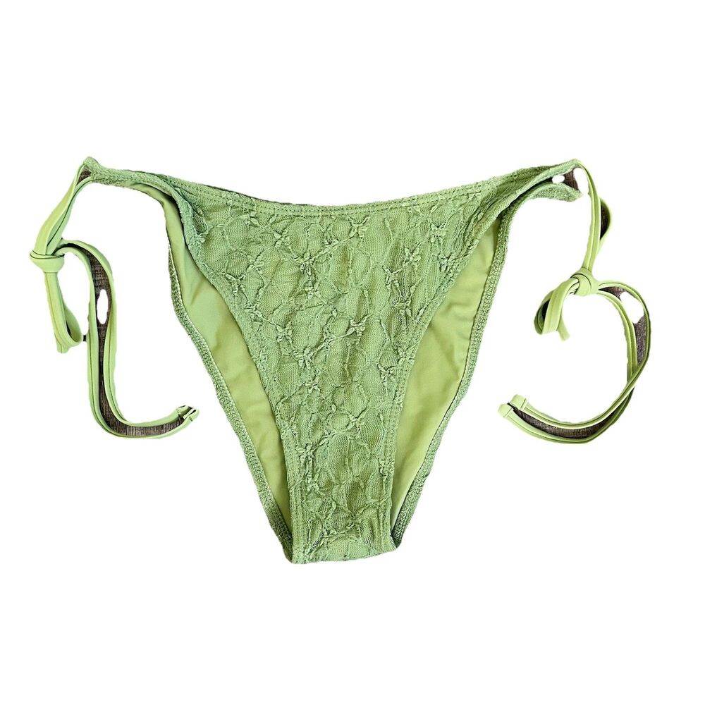 Samiol Women’s Green Lace Swim Bottoms Tie Sides Low Waist Size Large NEW